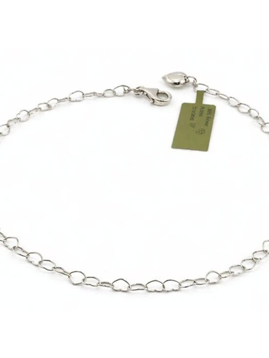 Heart Link Ankle Charm Bracelet Solid .925 Sterling Silver - Picture 2 of 5